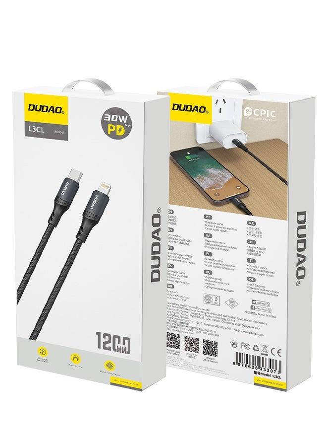 دوداو 30 واط من طراز USB-C إلى كابل البرق، من طراز Type-C إلى كابل البرق السريع الشحن، نقل البيانات عالي السرعة، مناسب لجميع أجهزة منفذ البرق، بطول 1.2 متر - Image 5