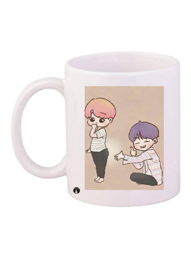 RYN Cartoon Characters Printed Coffee Mug White/Beige/Black 11ounce