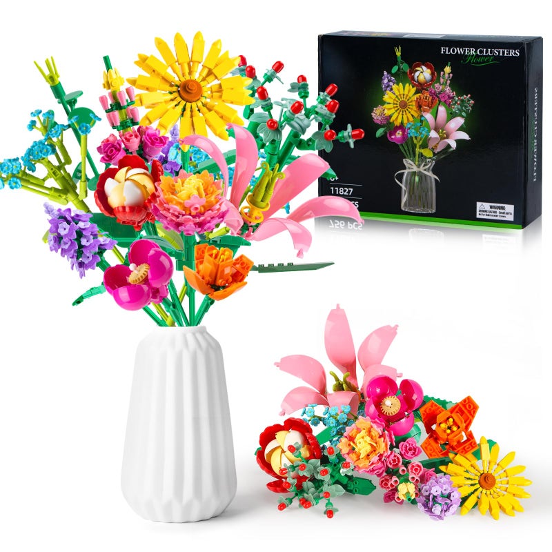 Linkowin Flower Bouquet Building Set 756 PCS Flower Botanical Collection Kit 11 Types Artificial Flower Blocks for Home Office Decor Creative DIY Craft Gift for Adults Teens Girls Vase Not Included - Image 2