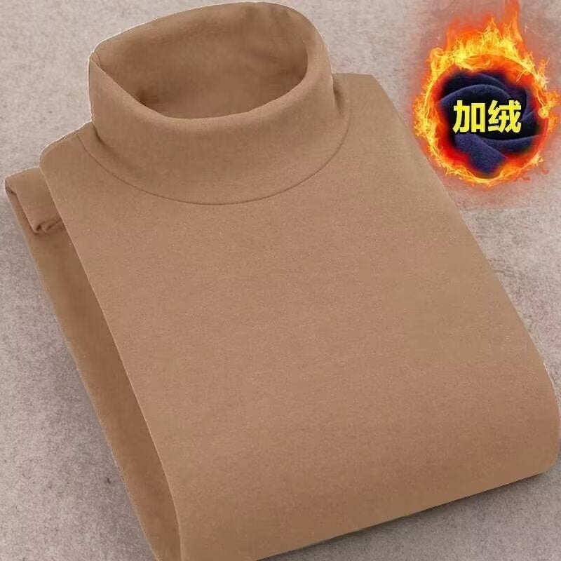 Factory wholesale double-sided velvet semi-high collar long sleeve T-shirt men's autumn and winter fleece-lined warm plus size inner base shirt - Image 1