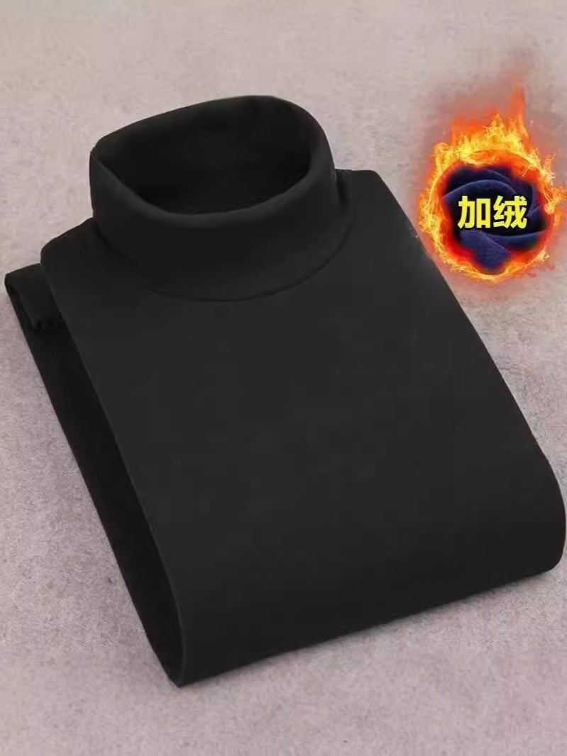 Factory wholesale double-sided velvet semi-high collar long sleeve T-shirt men's autumn and winter fleece-lined warm plus size inner base shirt - Image 3