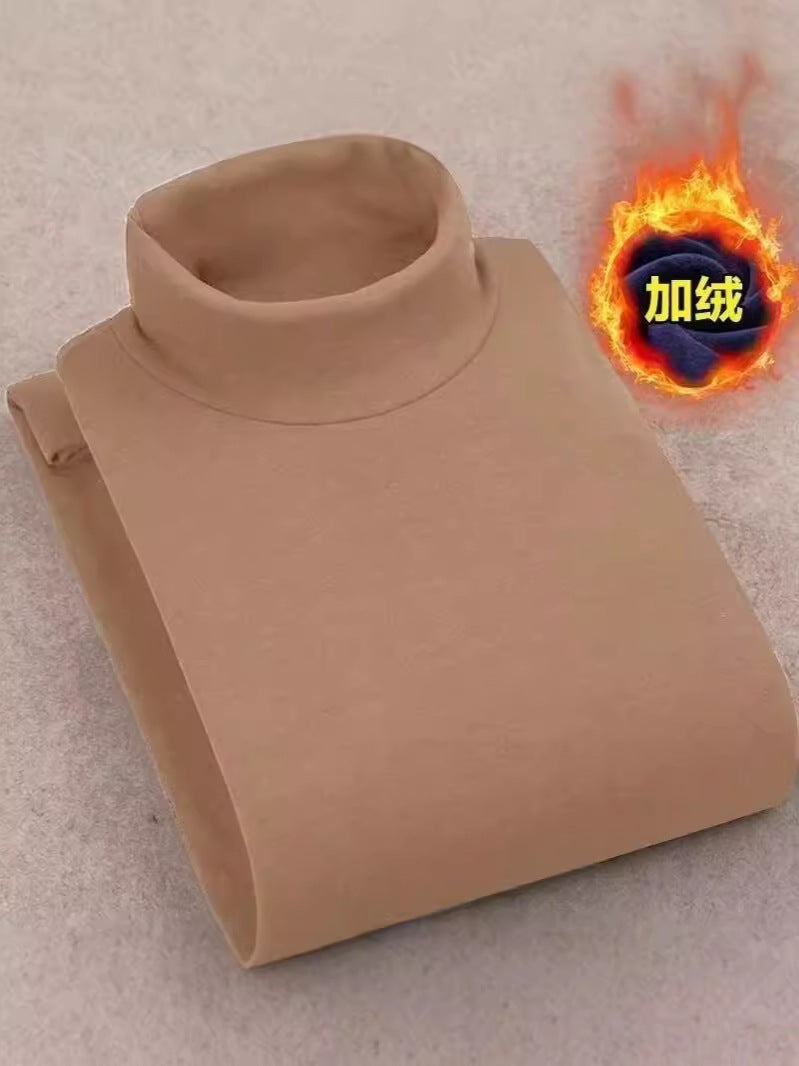 Factory wholesale double-sided velvet semi-high collar long sleeve T-shirt men's autumn and winter fleece-lined warm plus size inner base shirt - Image 4