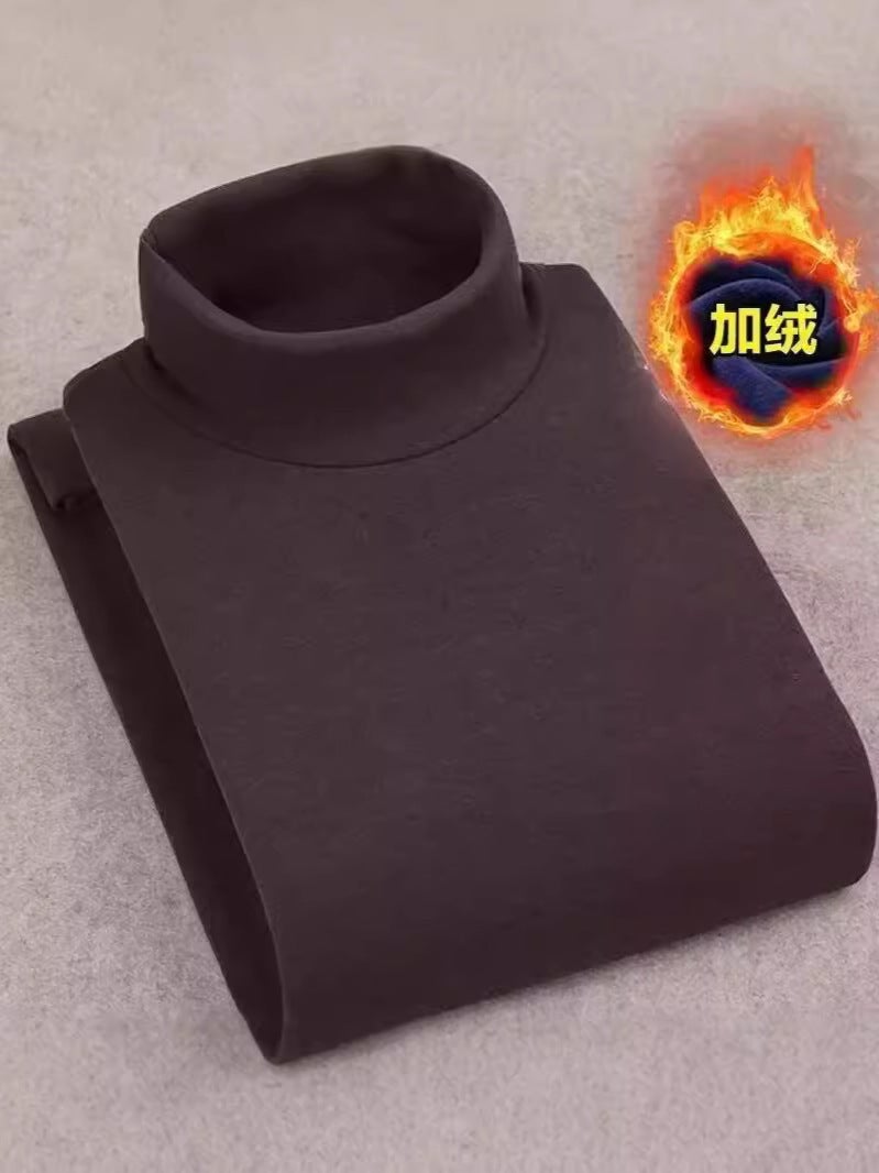 Factory wholesale double-sided velvet semi-high collar long sleeve T-shirt men's autumn and winter fleece-lined warm plus size inner base shirt - Image 5