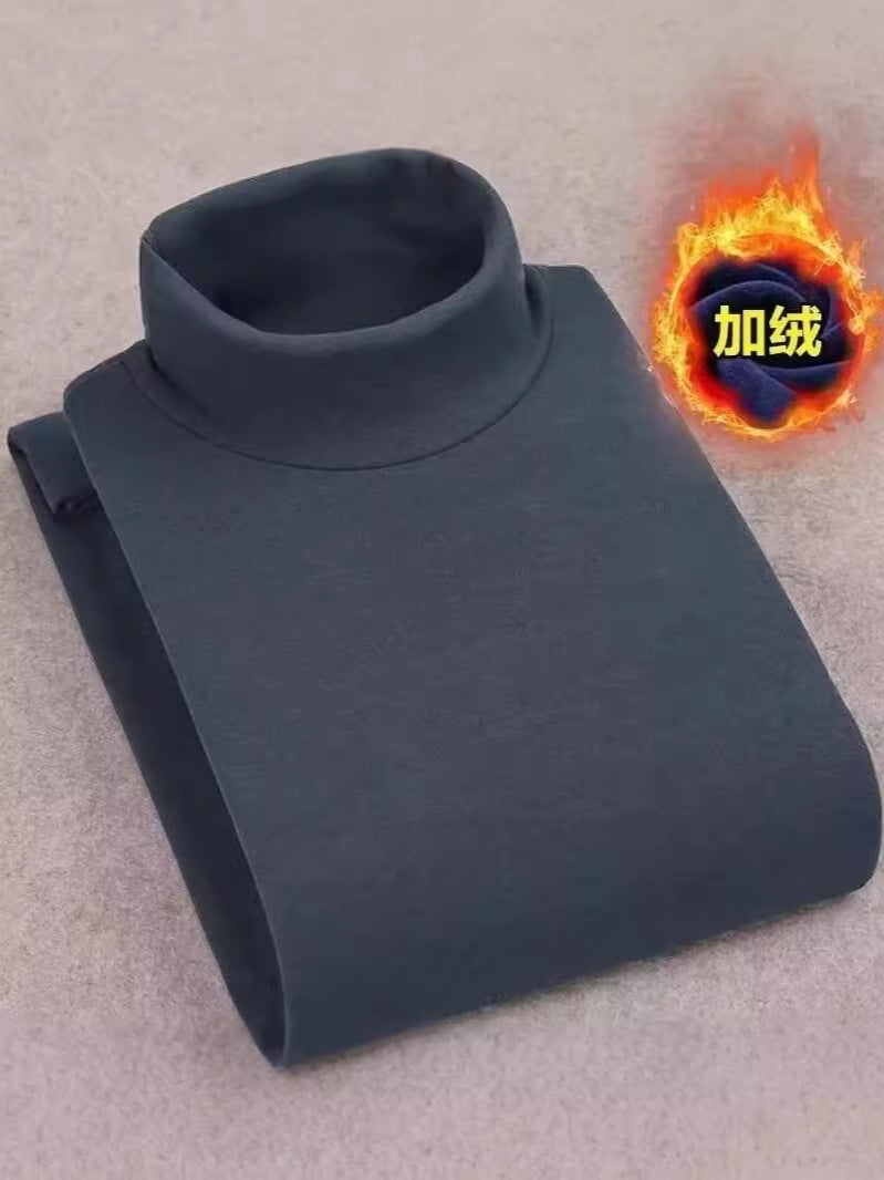 Factory wholesale double-sided velvet semi-high collar long sleeve T-shirt men's autumn and winter fleece-lined warm plus size inner base shirt - Image 2