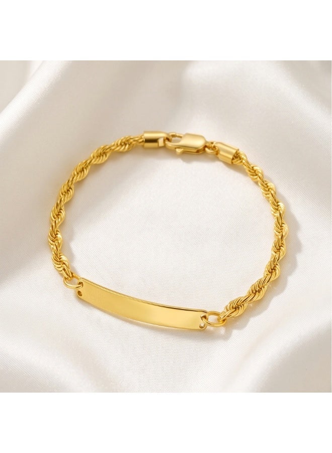 BAFLEH JEWELLERY Elegant Yellow Gold Engravable Nameplate Baby Bracelet by Bafleh Jewellery - Image 1