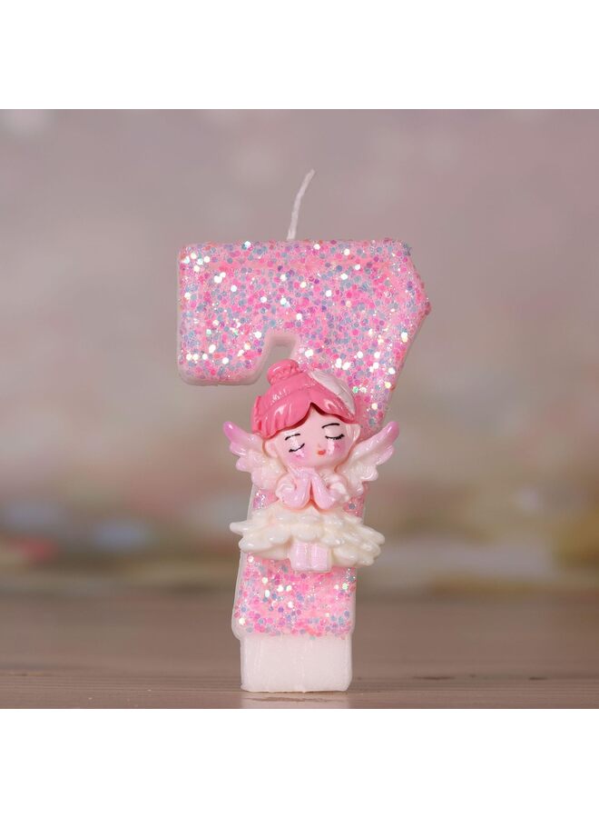 LAMAY Pink 7 Candle, 7 Birthday Candle, Pink Glitter Birthday Candles for Cake, Cake Topper Decoration for Girls Women Girls Theme Birthday Party Anniversary Celebrations Supplies (Pink) - Image 1