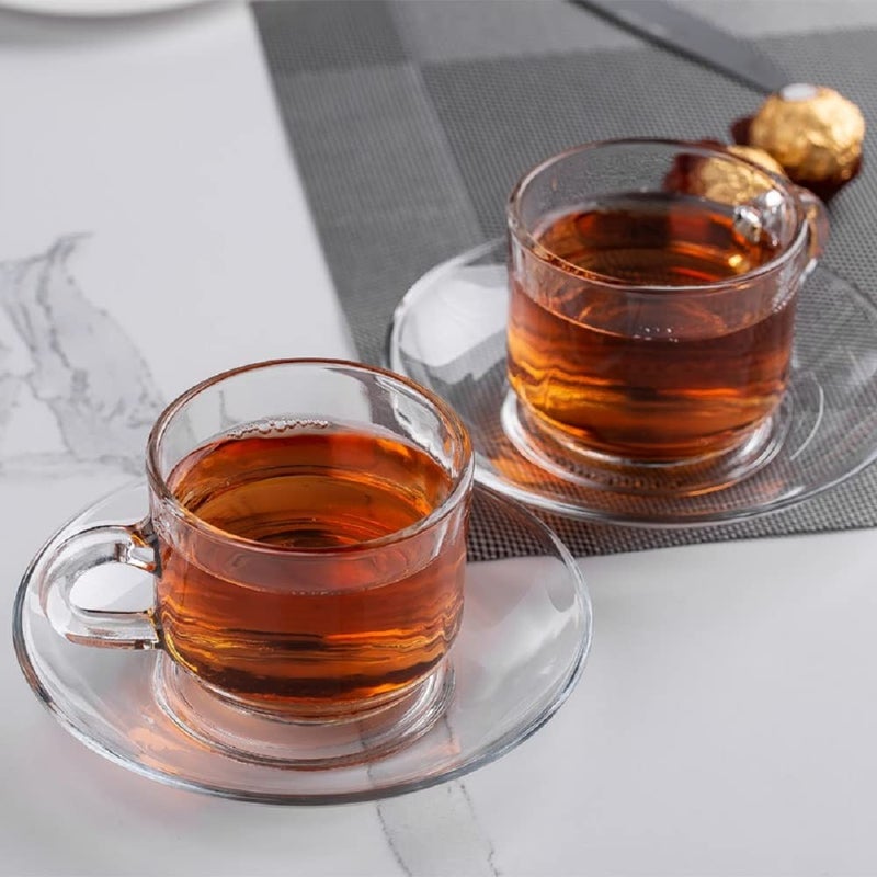 SYANKA Premium Glass Tea Cup and Saucer Set of 6 6 Cups and 6 Saucers 210 ML Transparent Cups and Saucer Set for Coffee Tea Green Tea Herbal Tea Lemon Tea - Image 2