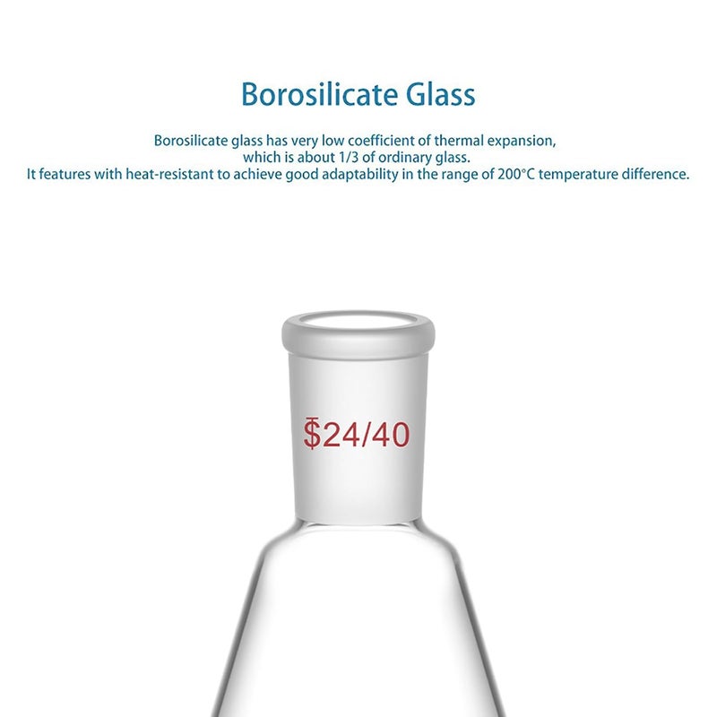 stonylab Glass 24/40 Erlenmeyer Flask, Borosilicate Glass Heavy Wall Flask with 24/40 Standard Taper Outer Joint - 1L - Image 4