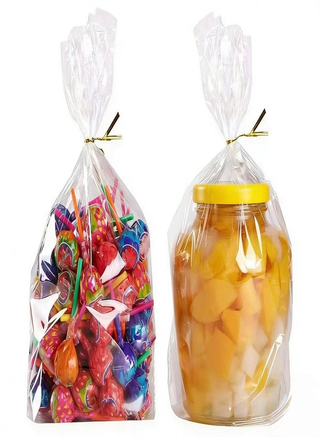 Mersenty 8"x 11",100Pcs Bottom Gusset Bags, Clear Cello Cellophane Plastic Treat Goodie Bags with 100x Twist Ties, Gift for Packaging, Party Favor Cookie, Candy Bakery - Image 1