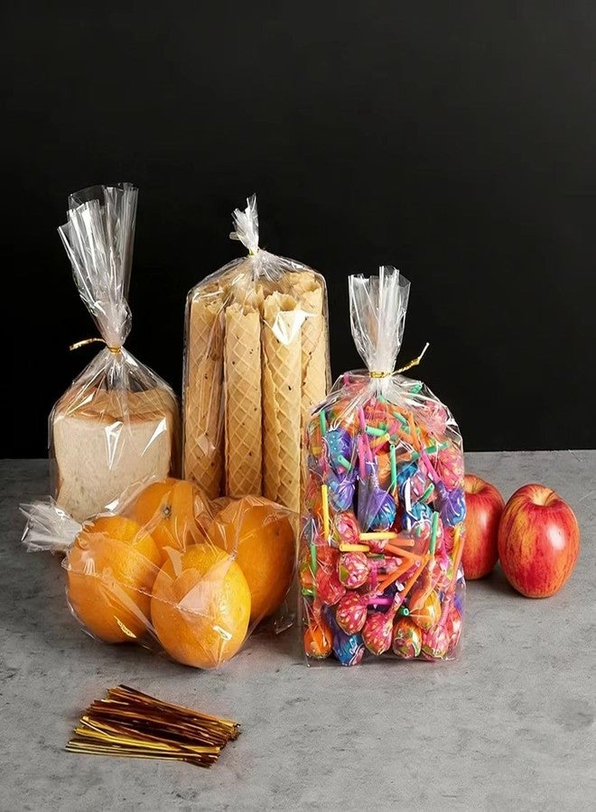 Mersenty 8"x 11",100Pcs Bottom Gusset Bags, Clear Cello Cellophane Plastic Treat Goodie Bags with 100x Twist Ties, Gift for Packaging, Party Favor Cookie, Candy Bakery - Image 3