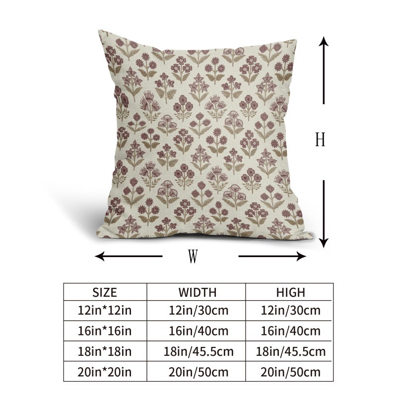 Sivirary Brown Burgundy Red Floral Block Print Pillow Covers 18x18 Inch Set of 2, Vintage Flower Pattern Decorative Throw Pillowcases Outdoor Farmhouse Cushion Covers Spring Summer Rustic Sofa Couch Bed Decor - Image 5