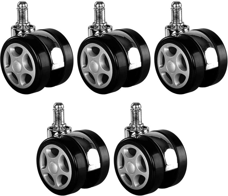 IYBHeavy Duty Alloy Pin Twin Caster Wheels for Office ChairsFurniture Black Silver Color Set of 5 Pieces - Image 1