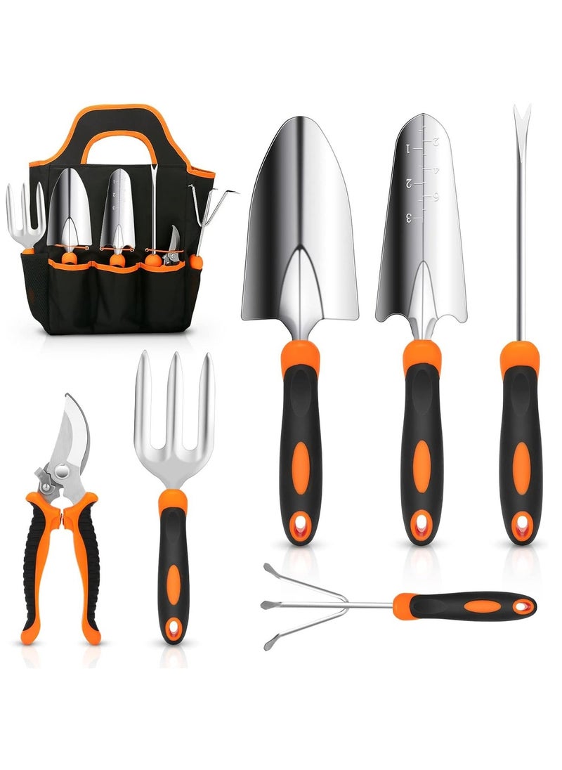 Arabest 7 PCs Gardening Tool Set, Stainless Steel Heavy Duty Gardening Tools with Non-Slip Rubber Handle and Storage Tote Bag - Image 1