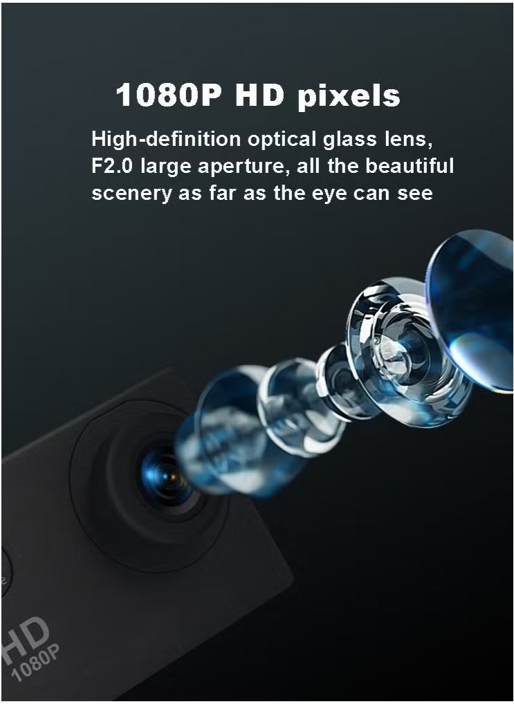 Action Camera, Sports Camera, Full HD 2.0 Inch Action Cam 30m/98ft Underwater Waterproof Snorkel surf Camera, 1080P Action Cameras  with Waterproof Case – No Zoom, No Memory Card