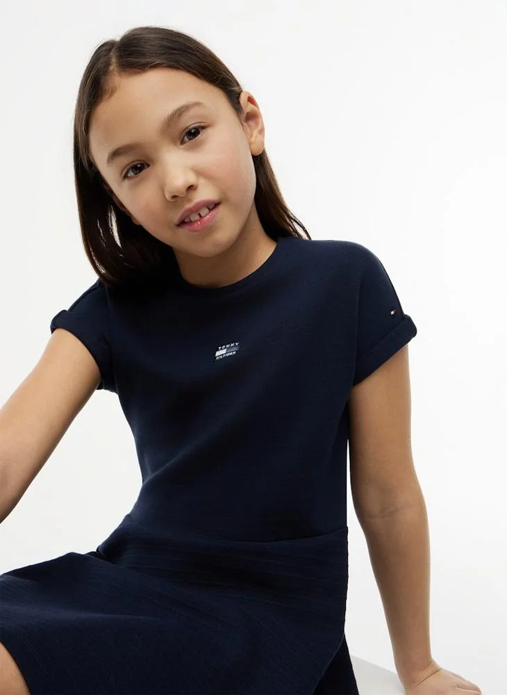 Tommy Hilfiger navy blue Tonal Flag Logo Skater Dress for Women | Best Price UAE