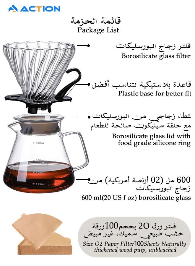 أكشن مجموعة القهوة V60 مجموعة تنقيط القهوة الاحترافية مناسبة للتقطير وتصفية القهوة، مناسبة لمجموعة V60 المكونة من 4 أدوات للقهوة المتخصصة - Image 3