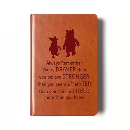 JOHSBYD Pooh Bear Leather Notebook Always Remember You’re Braver Than You Believe Leather Notebook Friendship Gift for Women Men Birthday Gifts for Son Daughter (brown) - Image 1
