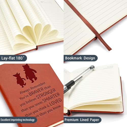 JOHSBYD Pooh Bear Leather Notebook Always Remember You’re Braver Than You Believe Leather Notebook Friendship Gift for Women Men Birthday Gifts for Son Daughter (brown) - Image 3