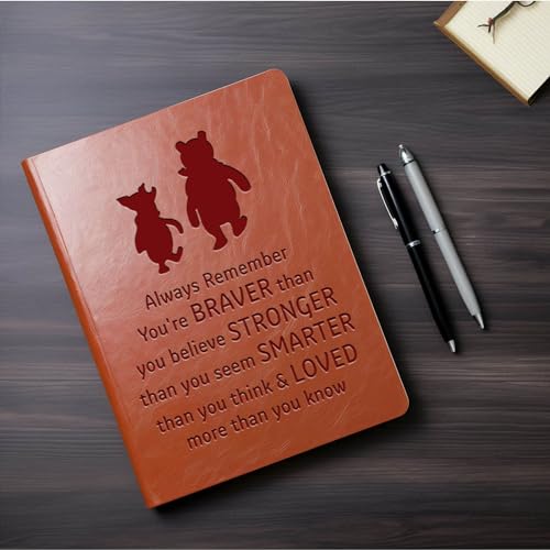JOHSBYD Pooh Bear Leather Notebook Always Remember You’re Braver Than You Believe Leather Notebook Friendship Gift for Women Men Birthday Gifts for Son Daughter (brown) - Image 4