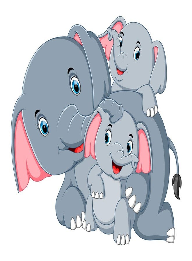 Wallstick Cartoon Elephant Family wallstickers (Vinyl 80 cm x 50 cm) - Image 1