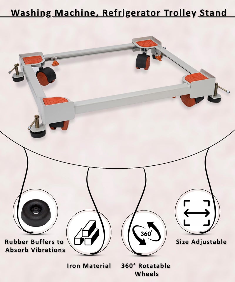 Shop4Ever Adjustable Heavy Duty Washing Machine Stand with Wheels | Front & Top Load | Fits 5–8 KG | Multi-Use Refrigerator & Cooler Base | Anti-Vibration | Rust-Proof - Image 5
