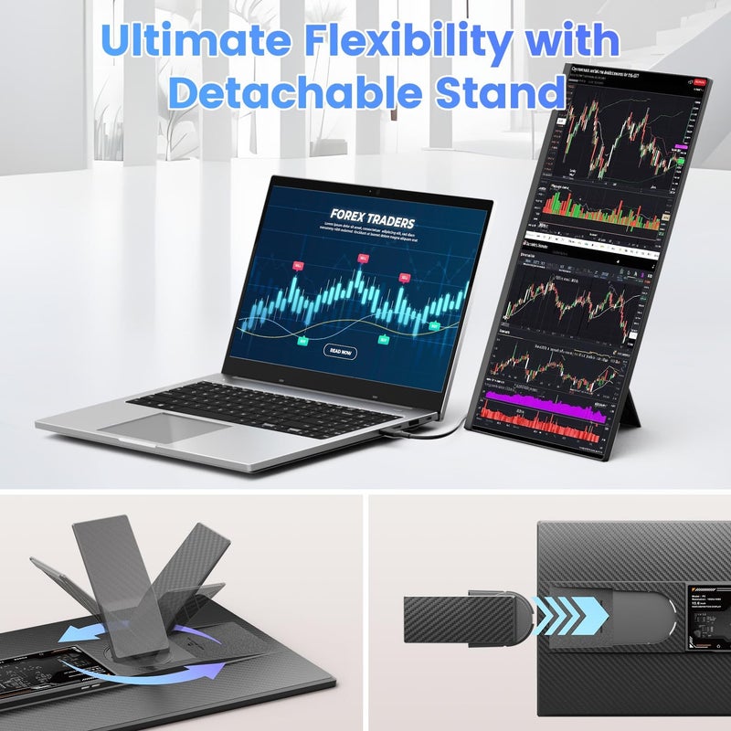 Teamgee 15.6" Laptop Screen Extender, Slim & Lightweight Portable Monitor for Laptop, Full HD IPS, 360° Rotating Stand, Detachable, USB-C Plug & Play, RGB Lighting, Thin Bezels - Image 4