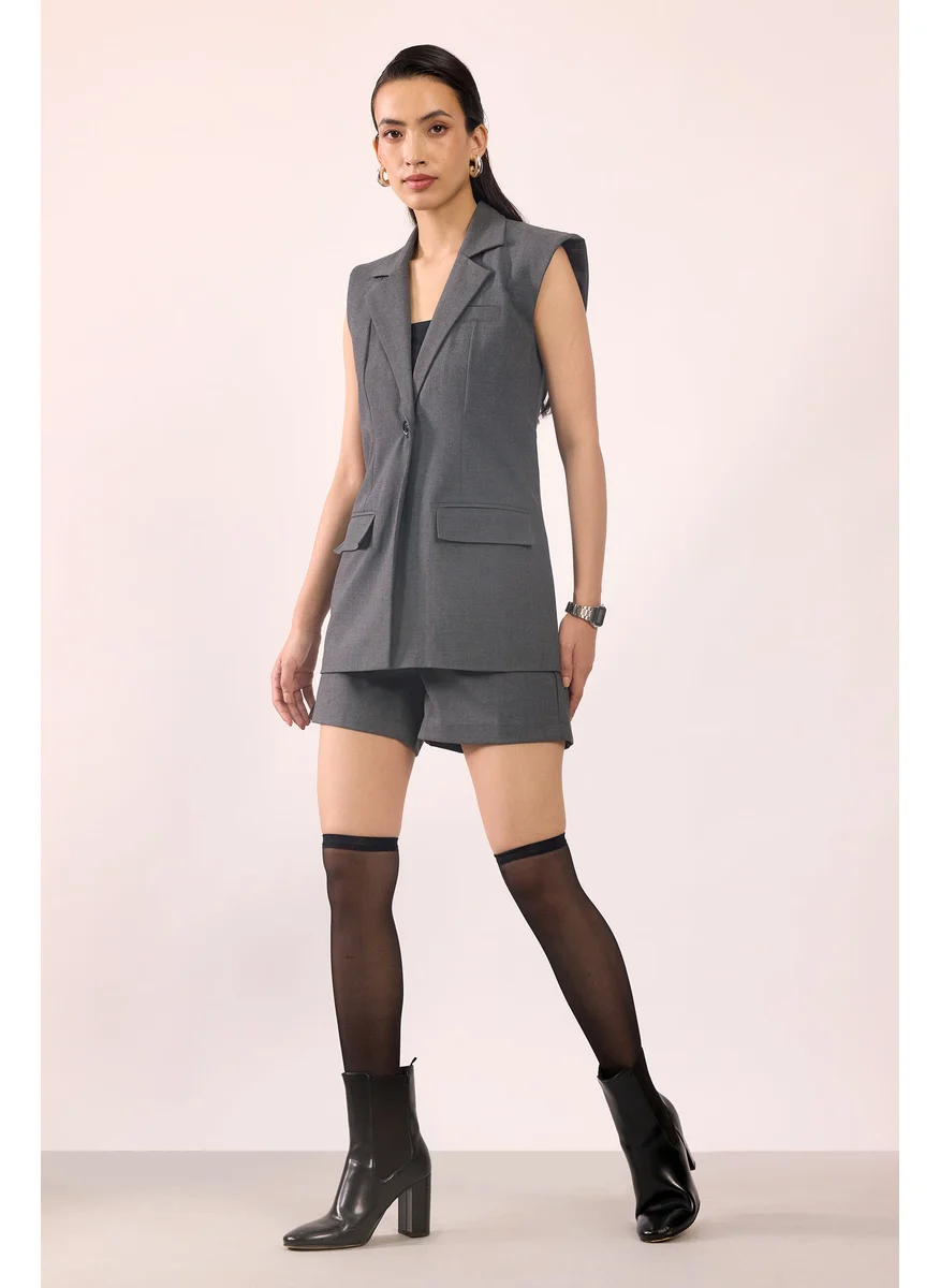 فيرجيو Virgio Women Rescued Poly Fabric V-Neck Long Length Solid Cap Sleeve Top
