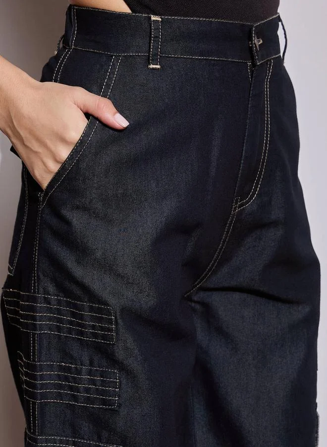 SASSAFRAS SASSAFRAS Mid Rise Contrast Stitch Detail Cargo Pants