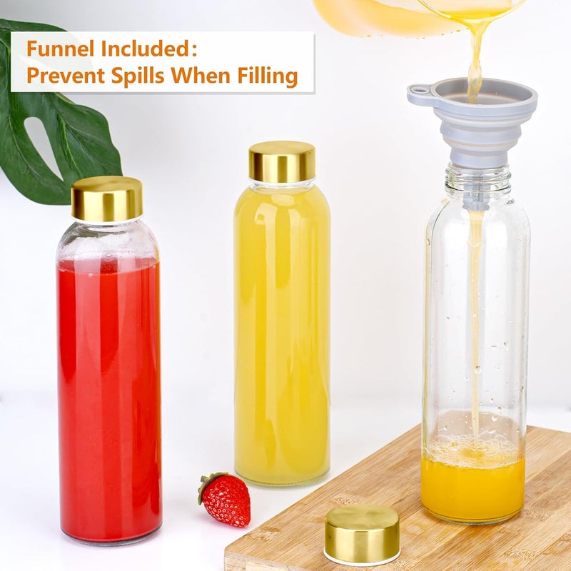 Zukro Glass Water Bottles with Lids 18 oz, Reusable Juice Bottles for Juicing, Leak Proof Juice Storage Containers for Fridge, Clear Drinking Jars With Stainless Steel Caps, BPA Free, Set of 6 Gold - Image 4