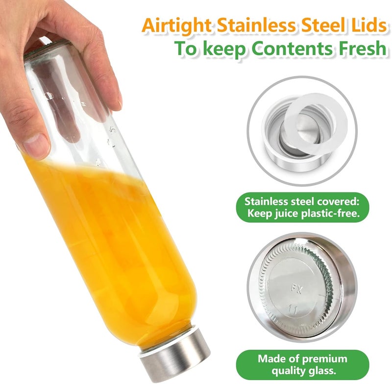 Zukro Glass Water Bottles with Lids 18 oz, Reusable Juice Bottles for Juicing, Leak Proof Juice Storage Containers for Fridge, Clear Drinking Jars With Stainless Steel Caps, BPA Free, Set of 6 Gold - Image 5