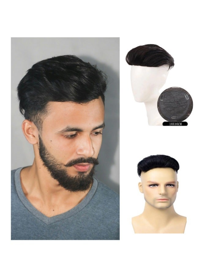 Men's natural short wig (Real Human Hair ，men's natural style wig, natural black hair short wig human hair, 16x18cm) - Image 1