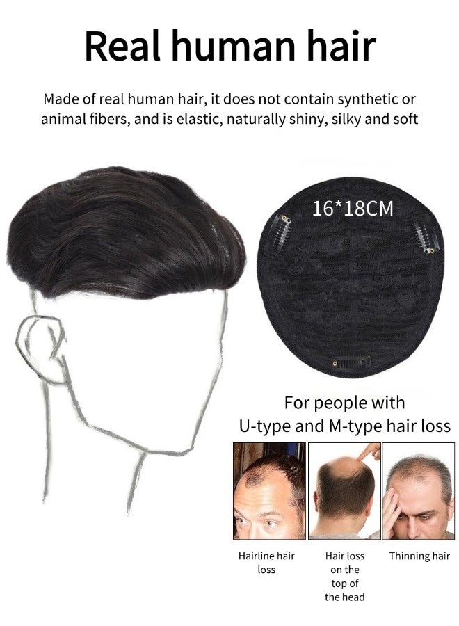 Men's natural short wig (Real Human Hair ，men's natural style wig, natural black hair short wig human hair, 16x18cm) - Image 2