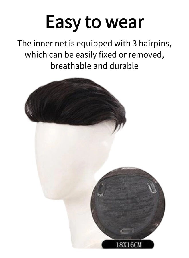 Men's natural short wig (Real Human Hair ，men's natural style wig, natural black hair short wig human hair, 16x18cm) - Image 3