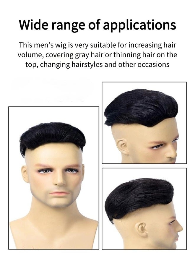 Men's natural short wig (Real Human Hair ，men's natural style wig, natural black hair short wig human hair, 16x18cm) - Image 5