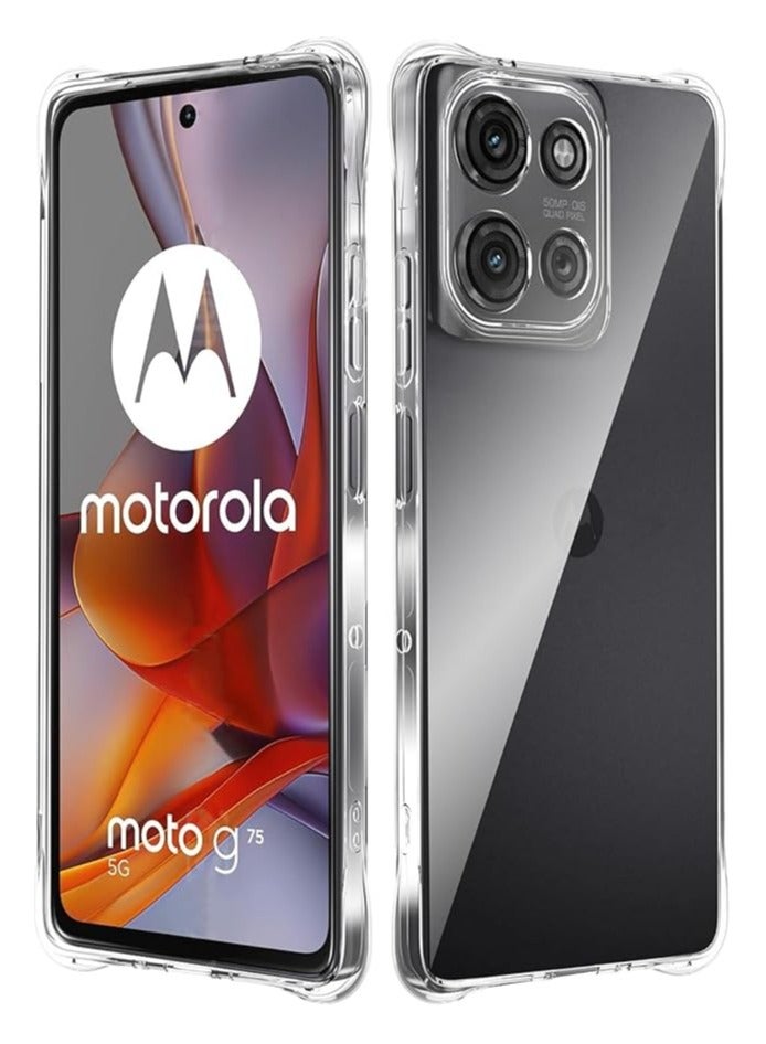 [1+1 Sets] For Motorola Moto G75 Case & Screen Protector Crystal Clear Ultra Slim Anti Scratch Shockproof Protective TPU Back Cover with Tempered Glass Screen Protector - Image 2