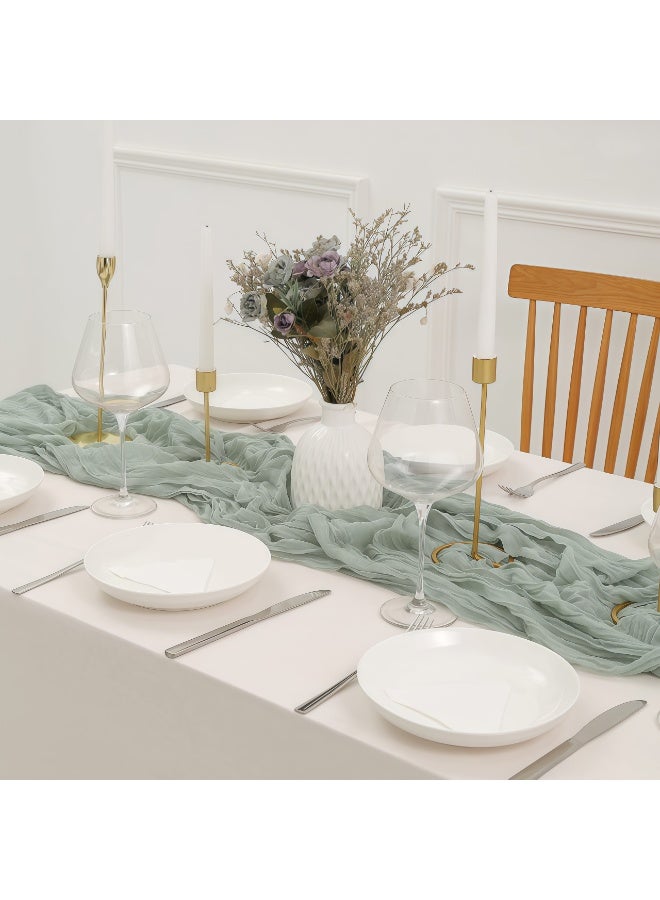 CHIYLE 90cm*300cmCheesecloth Table Runner Light Green – Boho Cotton Gauze Tablecloth for Home & Garden - Image 3