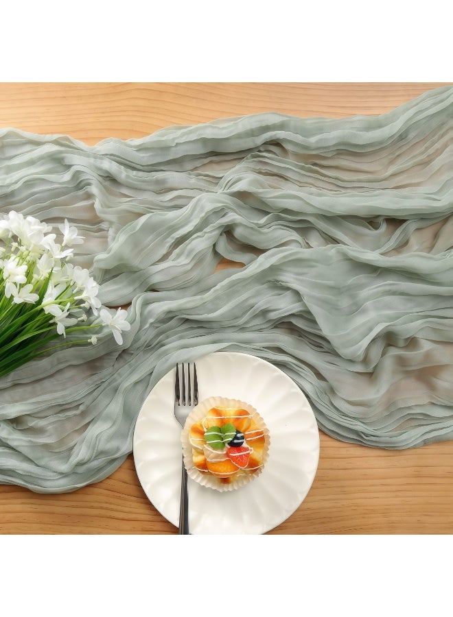 CHIYLE 90cm*300cmCheesecloth Table Runner Light Green – Boho Cotton Gauze Tablecloth for Home & Garden - Image 4