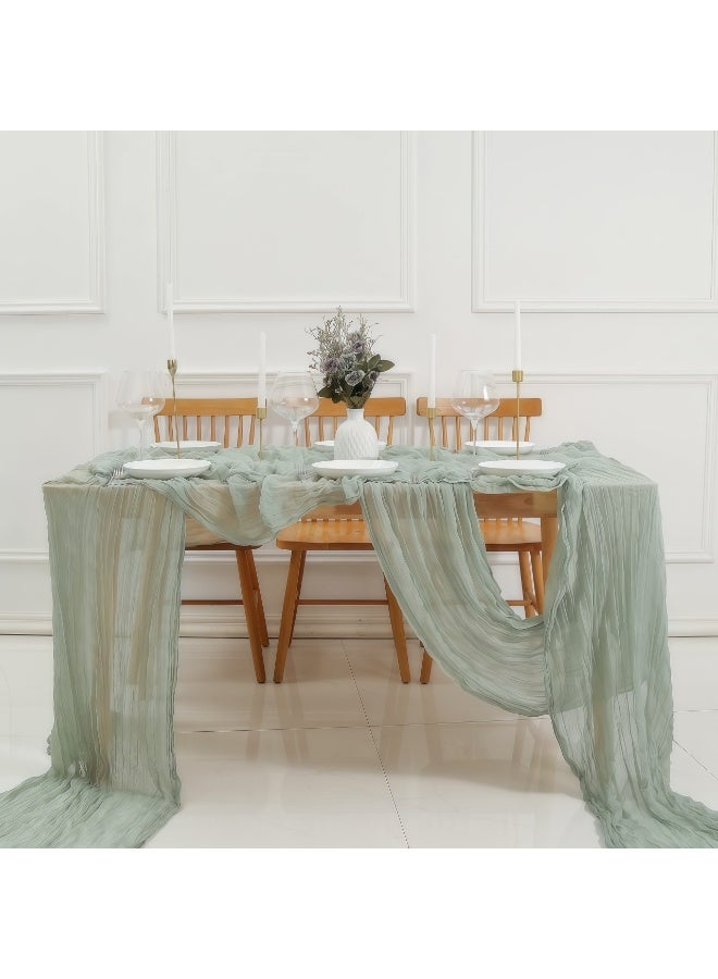 CHIYLE 90cm*300cmCheesecloth Table Runner Light Green – Boho Cotton Gauze Tablecloth for Home & Garden - Image 5