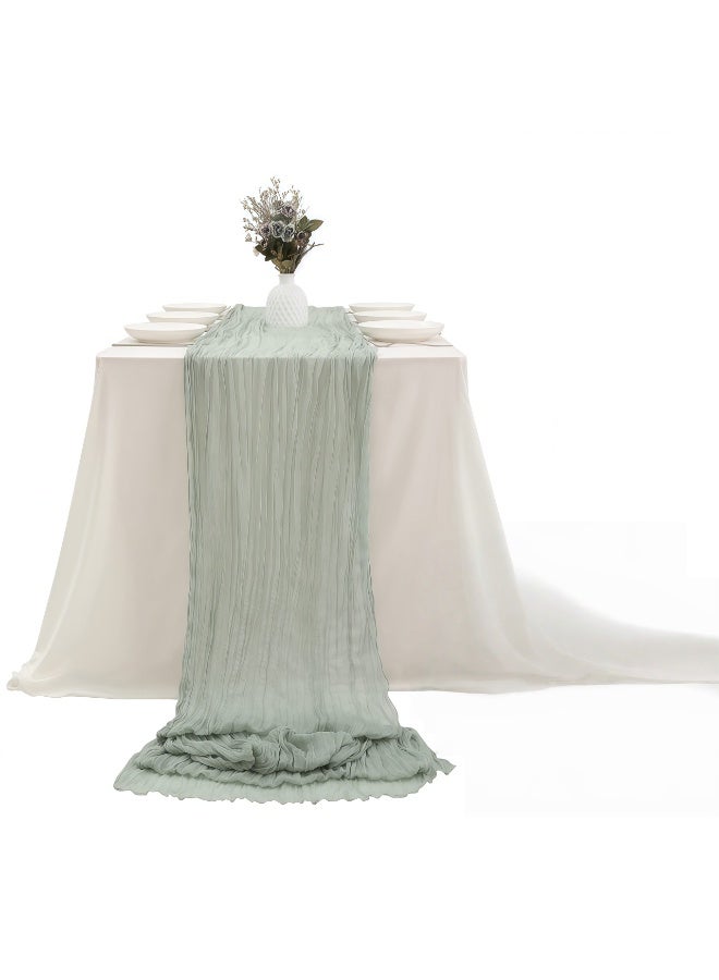 CHIYLE 90cm*300cmCheesecloth Table Runner Light Green – Boho Cotton Gauze Tablecloth for Home & Garden - Image 1