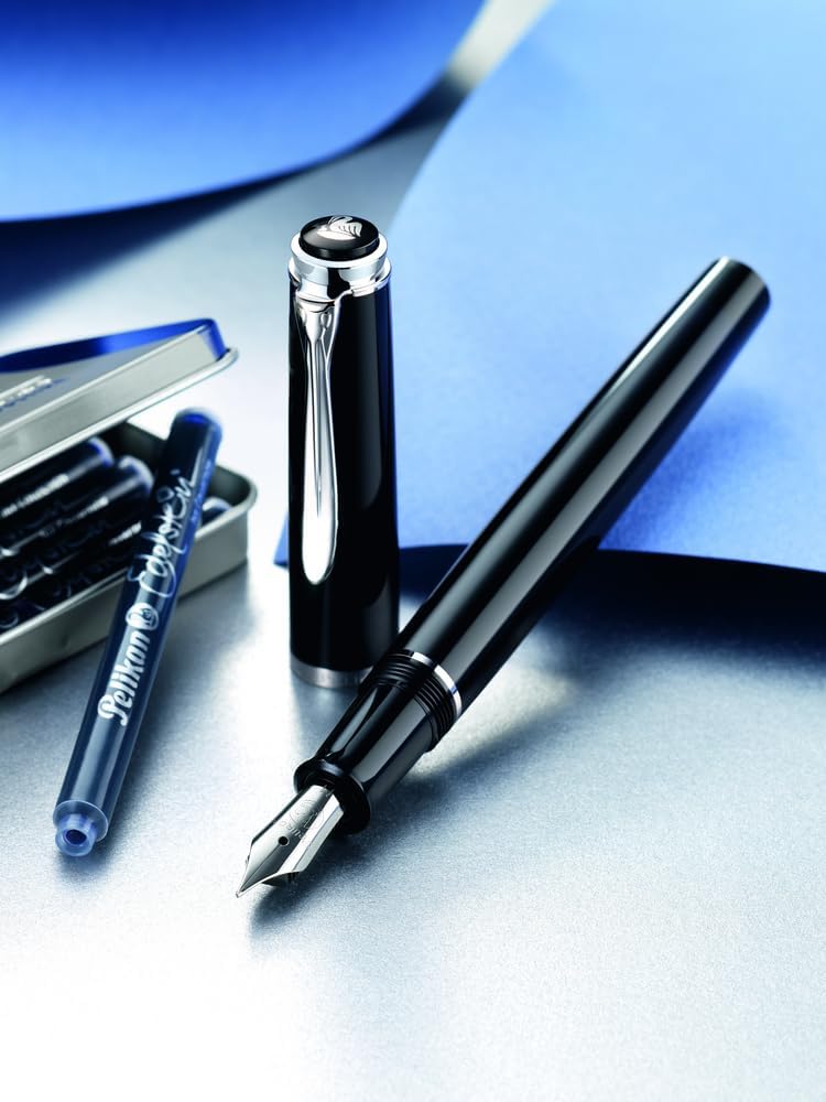 بيليكان Pelikan Classic M205 Black Fountain Pen with Medium Nib in Silver Gift Box - Image 3