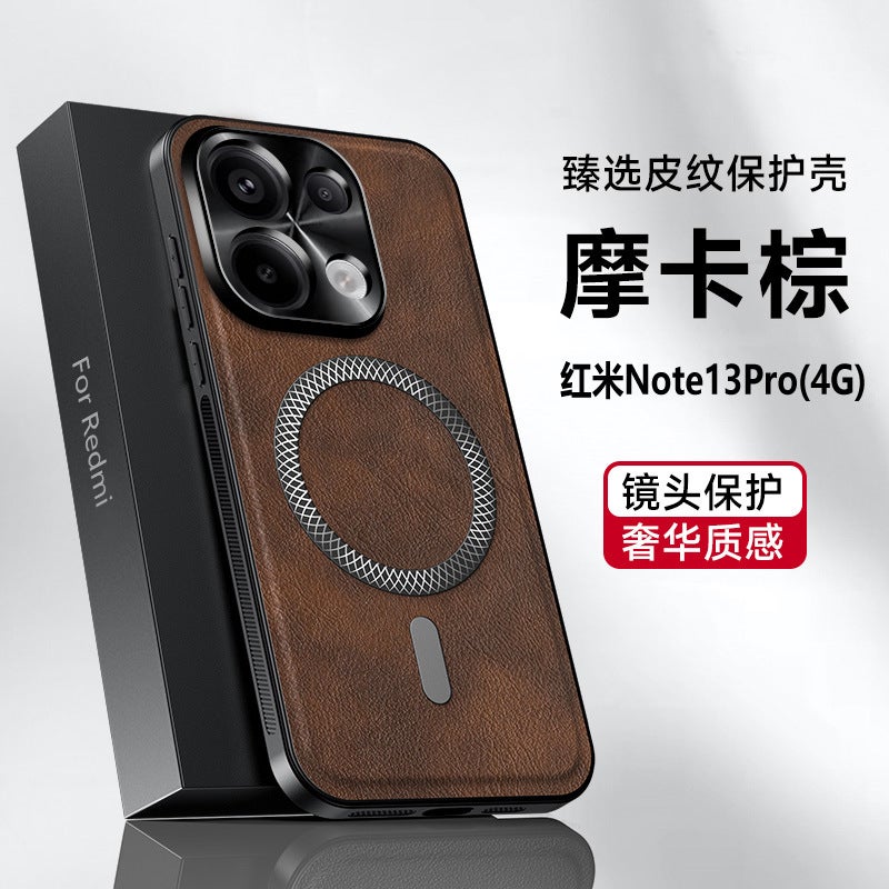 MagSafe Shockproof Leather Case , Cover for Redmi Note 13 Pro , Mocha Brown , for Tabletop Use - Image 1