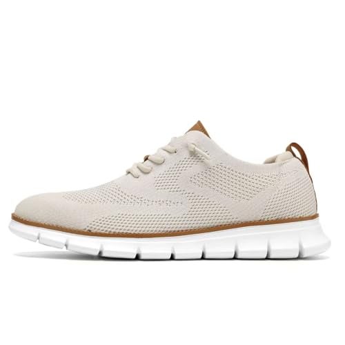 Kvovzo Men's Casual Dress Shoes Fashion Walking Sneakers Mesh Business Oxfords Work Lightweight Soft Sole Beige - Image 2