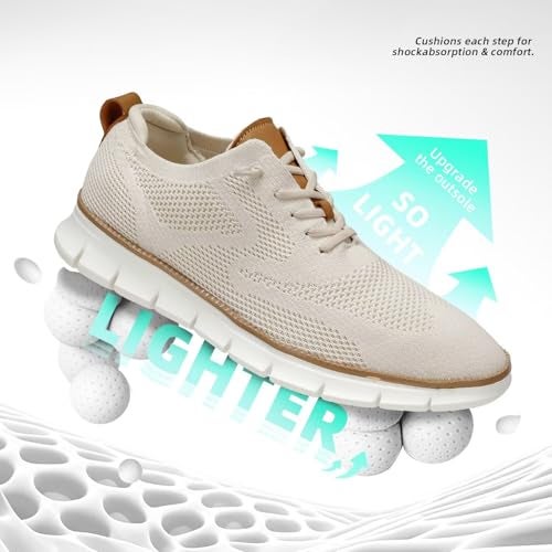 Kvovzo Men's Casual Dress Shoes Fashion Walking Sneakers Mesh Business Oxfords Work Lightweight Soft Sole Beige - Image 4