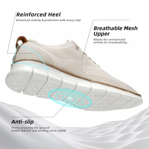 Kvovzo Men's Casual Dress Shoes Fashion Walking Sneakers Mesh Business Oxfords Work Lightweight Soft Sole Beige - Image 5