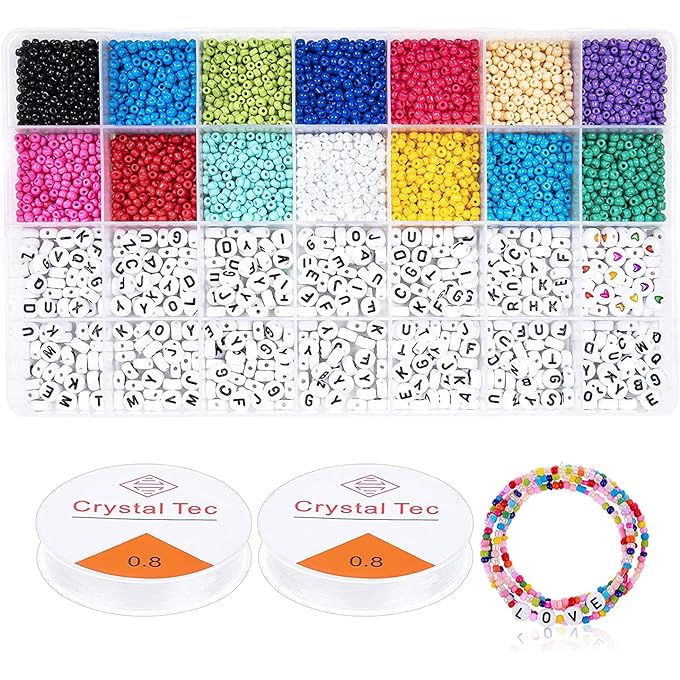 Diy Handmade Beads With 7mm Alphabet Letter Patterns And 3mm Color Rice Beads For Necklaces, Bracelets, Jewelry Making Kits 5000Pcs, Multi Color