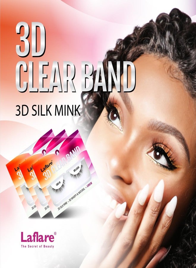 Laflare Strip Lashes Look Like Eyelash Extensions Clear Band 3D Natural Look Volume Lashes Wipsy 3 Pack (LF-CB516X3) - Image 2