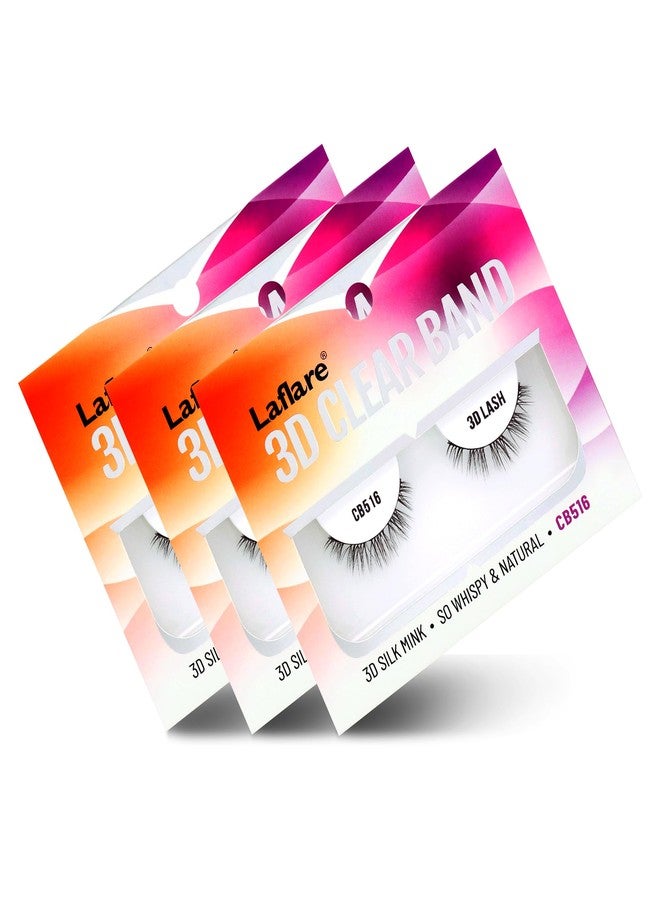 Laflare Strip Lashes Look Like Eyelash Extensions Clear Band 3D Natural Look Volume Lashes Wipsy 3 Pack (LF-CB516X3) - Image 1