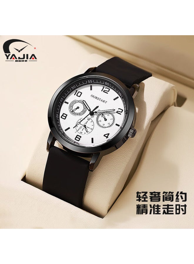 Yajia Student Watch For Men, Casual Youth Digital Three-eye Quartz Silicone Watch For Students, Exams And Civil Servants, Men's Wrisch - Image 1
