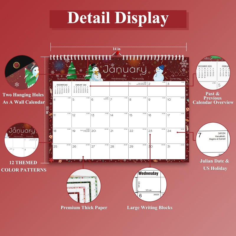 Ymumuda Wall Calendar 2026-2027,11"Ã—14", 18 Months from JAN. 2026 to JUN. 2027, Hanging Calendar Spiral Binding, Unique Monthly Calendar for Easy Planningï¼ŒPerfect for School Office Work Schedule - Image 3
