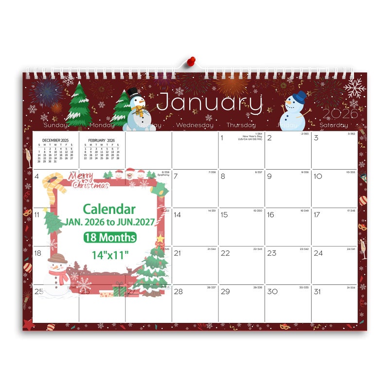 Ymumuda Wall Calendar 2026-2027,11"Ã—14", 18 Months from JAN. 2026 to JUN. 2027, Hanging Calendar Spiral Binding, Unique Monthly Calendar for Easy Planningï¼ŒPerfect for School Office Work Schedule - Image 1